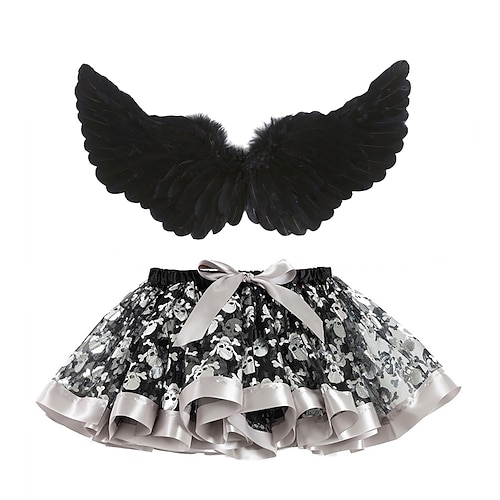 

Bruxa Maléfico Saia Tutu Para Meninas Cosplay filme Festa Preto Branco Amarelo Saia Asas Dia da Criança Baile de Máscaras Organza