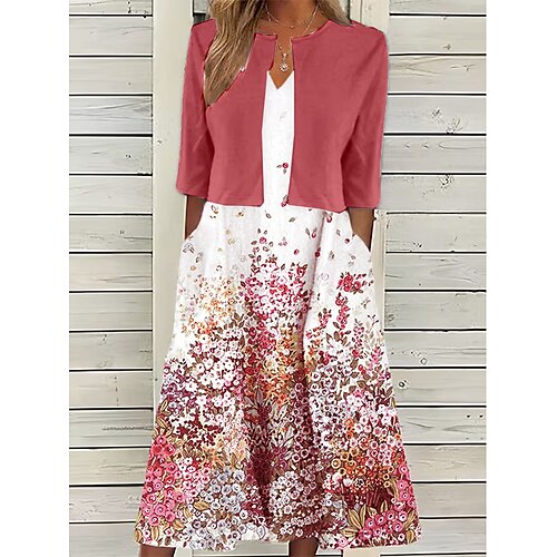 

Mulheres Conjunto de vestido de duas peças Vestido casual Vestido estampado Ao ar livre Diário Ativo Moderno Bolsos Imprimir Vestido midi Decote V Meia Manga Floral Normal Branco Vermelho Verde Verão