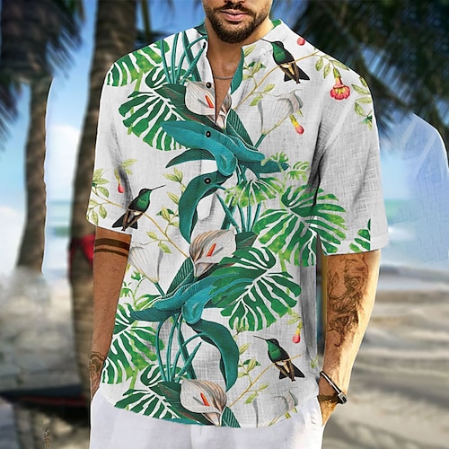 

Homme Chemise Chemise Lin Imprimés Photos Feuilles Mao Vert Extérieur Plein Air manche longue Imprimer Vêtement Tenue Lin Mode Vêtement de rue Design Décontractées
