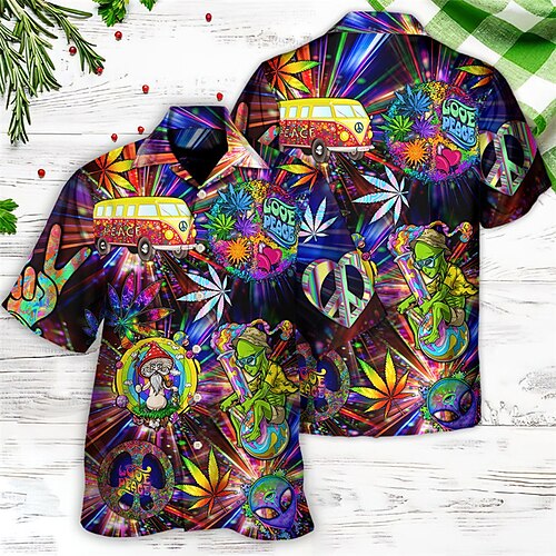 

Hombre Camisa camisa hawaiana Letra Estampados Hippie Autobús Collar Cubano Azul Piscina Morado Fucsia Exterior Casual Manga Corta Estampado Ropa Deportes Moda Ropa de calle Design