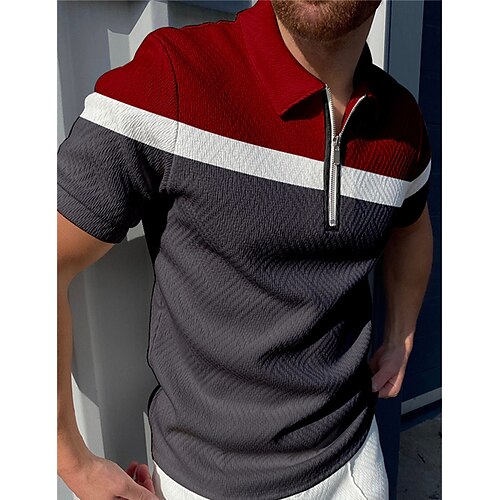 

Herre POLO T-skjorte Golf skjorte Avslappet Ferie Knaphul Quarter Zip Kortermet Mote Grunnleggende Fargeblokk Quarter Zip Sommer Normal Vin Blå Grønn POLO T-skjorte