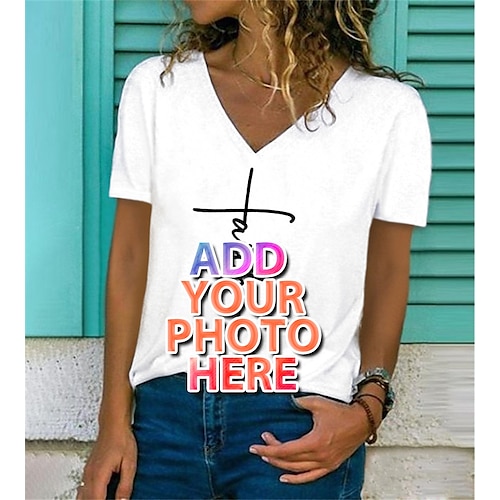 

Dame T-shirt Brugerdefineret print Hvid Lyserød Fjer Trykt mønster Kortærmet Afslappet Weekend Basale V-hals Normal Maleri S