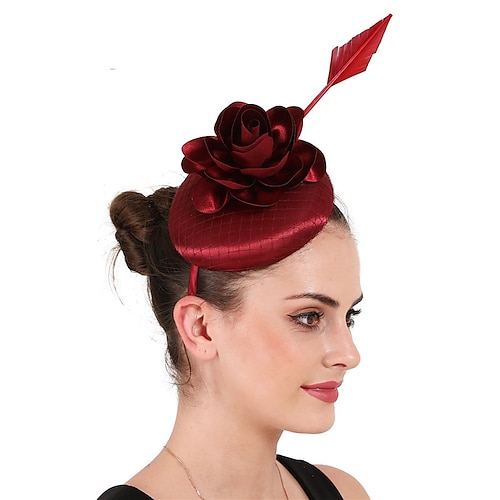 

fascinators Hør Bryllup Kentucky Derby Retrorød Brude Med Fjer Blomster Medaljon Hovedbeklædning