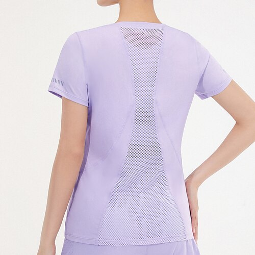 

Dame Trænings-shirt Løbe-T-shirt Net Patchwork Kortærmet Toppe Atletisk atletiktøj Spandex Åndbart Blød Hurtigtørrende Fitness Yoga Løb Sportstøj Sportstøj Ensfarvet Sort Hvid Lys Lilla