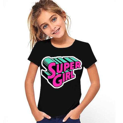 

Børn Pige T-shirt Grafisk udendørs 3D-udskrivning Kortærmet Crewneck Aktiv 7-13 år Sommer Sort Hvid