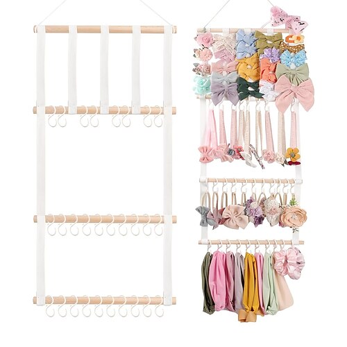 

organiza los accesorios para el cabello de tu niña con este adorable organizador de almacenamiento colgante.