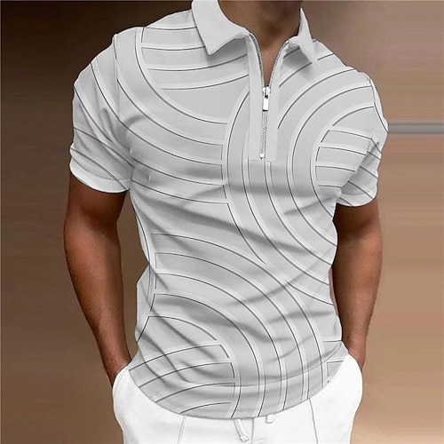 

Herre Zip Polo Revers polo POLO Trøje Golftrøje Grafiske tryk Geometri Aftæpning Sort Grå udendørs Gade Kort Ærme Lynlås Trykt mønster Tøj Mode Designer Afslappet Åndbart