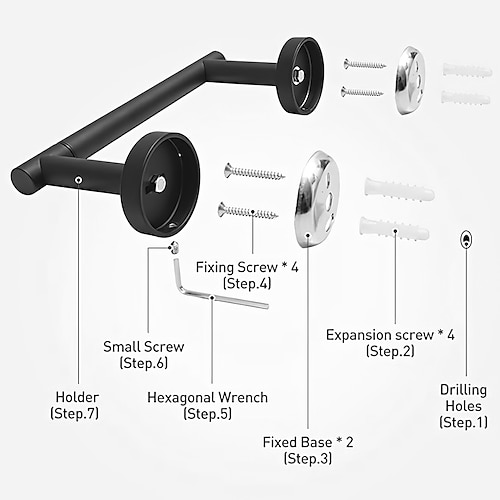 Black Toilet Paper Holder - Metal Bathroom Flexible Pivoting Tissue Handle  On Wall Mounted, Sus 304 Stainless Steel Adjustable Tp Large Mega Roll Hold
