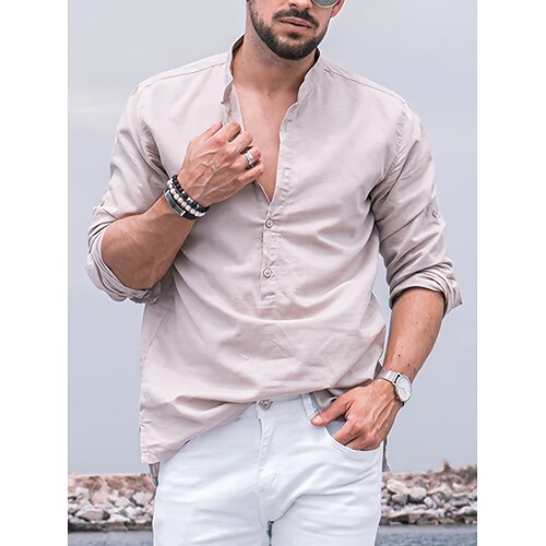 

Per uomo Camicia Camicia estiva Maglietta informale Cachi chiaro Manica lunga Liscio A fascia Giornaliero Da mare Abbigliamento Di tendenza Informale Comodo