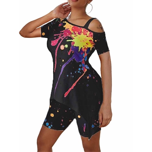 

Per donna loungewear Completi Stampe astratte Di tendenza Informale Strada Appuntamento Aeroporto Poliestere Traspirante Manica corta Pantaloncini Estate Primavera Nero Bianco