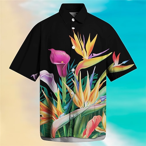 

Homens Camisa Social Camisa havaiana Floral Pássaro Estampas Abstratas Folhas Aberto para a Lateral Preto Branco Verde Claro Verde Ao ar livre Rua Manga Curta Imprimir Roupa Moda Roupa de rua