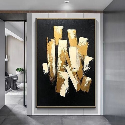 

pintura a óleo pintada à mão à mão pintura abstrata moderna arte preta sobre tela pinturas de arte de parede moderna ouro e respiração branca sem moldura não esticada