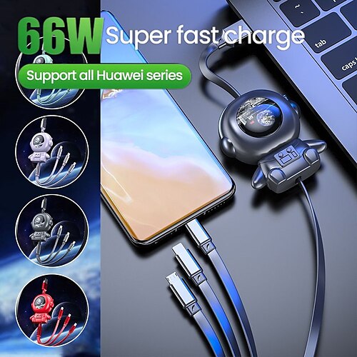 

3 in 1 6a 66w schnelles USB-Ladekabel Universal-Multifunktions-Ladegerät USBC Typ-C Handykabel USB-Ladekabel
