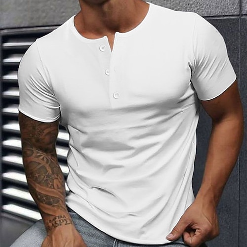 

Per uomo maglietta Camicia Henley T-shirt Liscio Henley Strada Da mare Maniche corte Abbigliamento Di tendenza Originale Essenziale