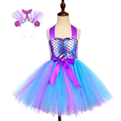 

La sirenetta Ariel Vestiti Abito da ragazza di fiori Abiti in tulle Da ragazza Cosplay di film Cosplay Blu Viola Verde Abito Giornata universale dell'infanzia Mascherata Organza