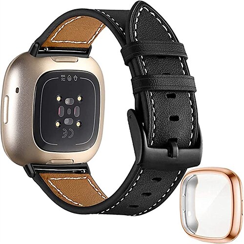 

Correa de Smartwatch Compatible con Fitbit Versa 3 Sense Piel Reloj inteligente Correa con caso Ajustable Mujeres Hombres Correa Deportiva Reemplazo Pulsera