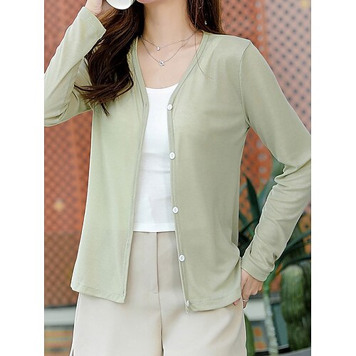 

Mulheres Sueter Cardigan Saltador Crochê Tricotar Botão Côr Sólida Decote V à moda Casual Diário Para Noite Verão Primavera Preto Branco Tamanho Único