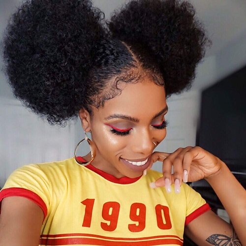 

2 stk afro puff snøring hestehale hårforlengelse syntetisk fluffy kinky krøllet hår puff bun updo hårstykker afro smultring chignon hairpieces extensions