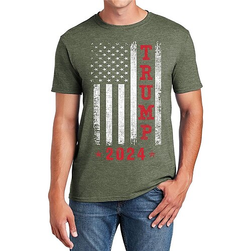

Herre T-shirt Grafiske T-shirts Grafiske tryk Nationalflag Rund hals Tøj Varm Stempling udendørs Gade Kortærmet Trykt mønster Designer Trump T-shirt