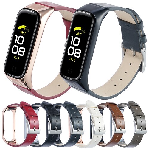 

Correa de Smartwatch para Samsung Galaxy Fit 2 SM-R220 Cuero Auténtico Reloj inteligente Correa con caso Ajustable Hebilla de acero inoxidable Enlace de cuero Reemplazo Pulsera