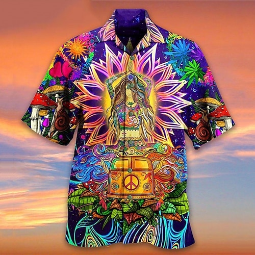 

Men's Shirt Summer Hawaiian Shirt Letter Graphic Prints Hippie Cuban Collar Purple Outdoor Casual Short Sleeve Print Clothing Apparel Sports Fashion Streetwear Designer