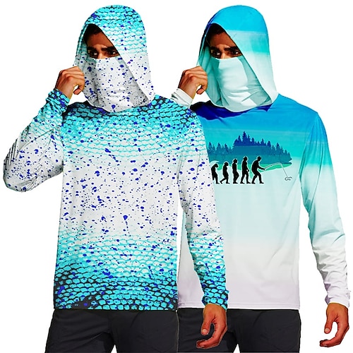 

Hombre La chaqueta con capucha Camisa de pesca Con Capucha Exterior Manga Larga Protección UV Transpirable Ligero Secado rápido Reductor del Sudor Camiseta Verano Primavera Exterior Pesca Azul y