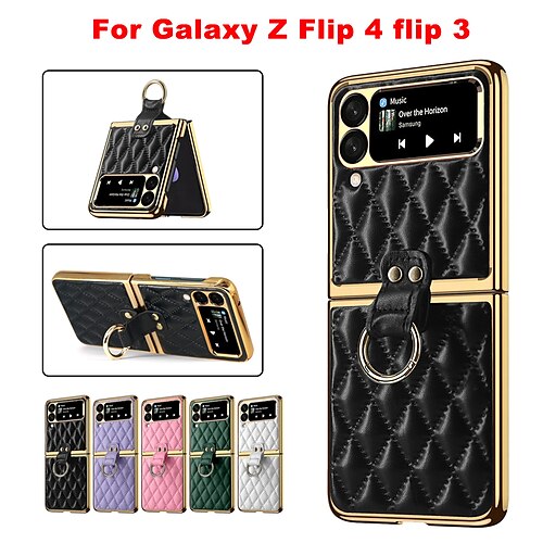 

telefono Custodia Per Samsung Galaxy Per retro Z Flip 4 Z Flip 3 Con chiusura magnetica Supporto ad anello Tinta unita Geometrica PC pelle sintetica