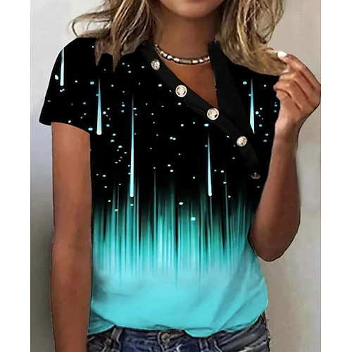 

Damen T Shirt Schwarz Galaxis Bedruckt Kurzarm Täglich Wochenende Basic V Ausschnitt Standard Farbe S