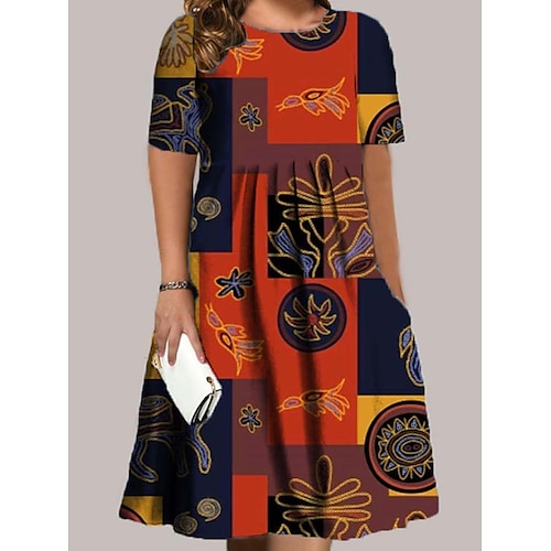

Per donna Plus Size Abito casual Abito linea A Color Block Vestito longuette Manica corta Increspato Tasche Girocollo Di tendenza Esterno Giallo Rosso Estate Primavera L XL XXL 3XL 4XL