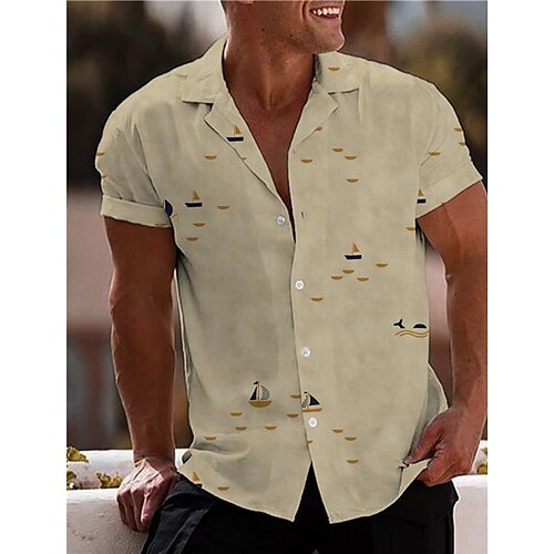 

Per uomo Camicia Camicia hawaiana Stampe astratte Navi Collare cubano Aalbicocca Esterno Informale Manica corta Stampa Abbigliamento Sportivo Di tendenza Streetwear Originale