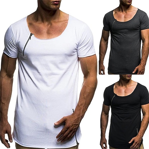 

Herre T-shirt Tee Top Vanlig Rund hals Gade Ferierejse Kort Ærme Lynlås Tøj Mode Designer Basale