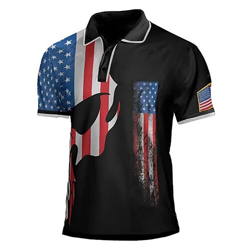 

Herre Button Up Poloer POLO Trøje Golftrøje Grafiske tryk Amerikansk flag Aftæpning Blå udendørs Gade Kort Ærme Trykt mønster Tøj Sport Mode Gade Designer