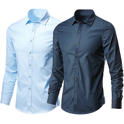 

Men's Dress Shirt Button Up Shirt Collared Shirt Wine Black White Long Sleeve Plain Collar Spring Fall Wedding Party Clothing Apparel
