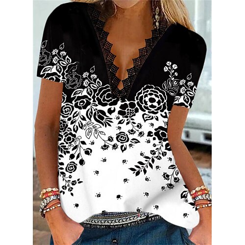 

Per donna Camicia Blusa Nero Bianco Floreale Colore graduale e sfumato Finiture in pizzo Stampa Manica corta Informale Per eventi Essenziale A V Standard Floreale S