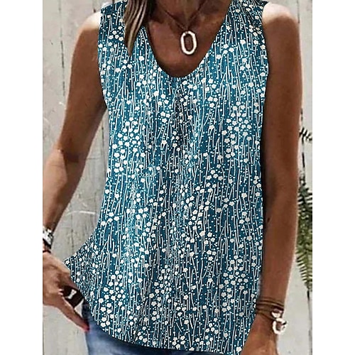 

Women's Tank Top Red Blue Purple Floral Print Sleeveless Casual Holiday Basic V Neck Regular Floral S