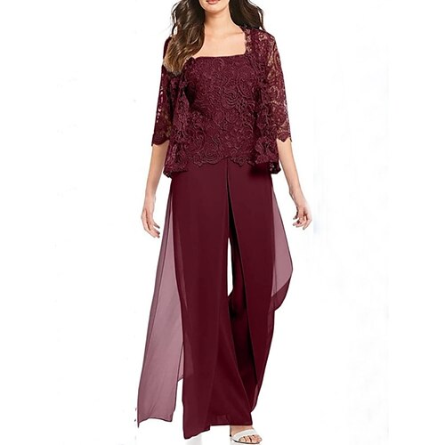 

Pantalone Abito 3 pezzi Abito da cerimonia per signora Vintage Elegante Girocollo Lungo Chiffon Di pizzo Senza maniche con Con applique 2023