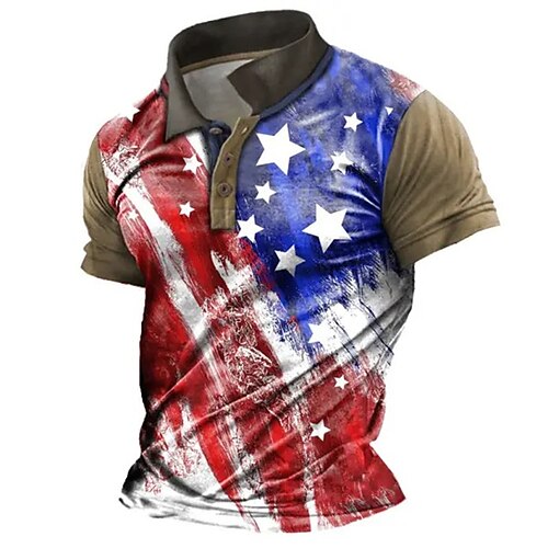 

Herre Button Up Poloer Revers polo POLO Trøje Golftrøje Grafiske tryk Amerikansk flag Aftæpning Blå udendørs Gade Kort Ærme Trykt mønster Tøj Sport Mode Gade Designer