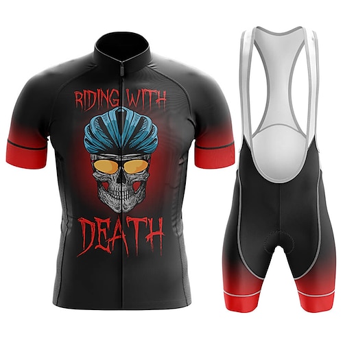 

21Grams Herre Cykeltrøje og shorts med seler Kortærmet Bjerg Cykling Vej Cykling Sort Dødningehoveder Cykel Svedtransporende Hurtigtørrende Spandex Sport Dødningehoveder Bogstav & Nummer Tøj