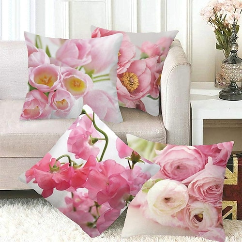 

Double face taie d'oreiller 4 pc grand floral doux décoratif carré taie d'oreiller taie d'oreiller pour chambre salon canapé canapé chaise