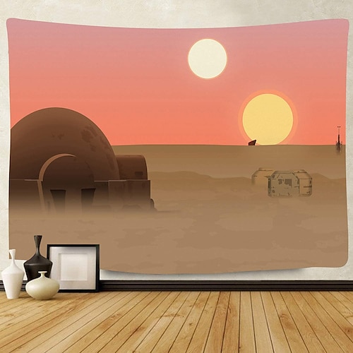 

twin suns planet væg tapestry kunst indretning fotografi baggrund tæppe gardin hængende hjem soveværelse stue dekoration