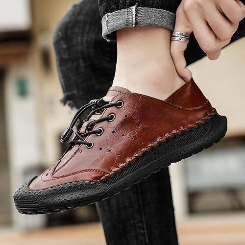 

Homme Oxfords Mocassins Grandes Tailles Décontractées Extérieur du quotidien Cuir Respirable Rouge-marron Noir Grise Eté