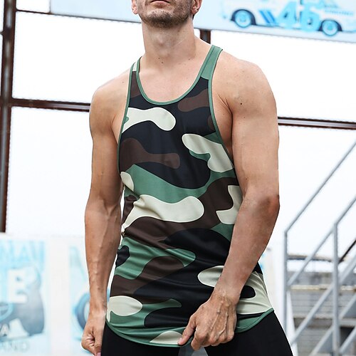 

Herre Tanktop Vest Top Underskorte Racerback tanktoppe Ærmeløs skjorte camouflage U-hals Sport & Udendørs Ferierejse Uden ærmer Trykt mønster Tøj Mode Daglig Sport