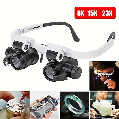 

1pc 8X 15X 23X Double LED Light Magnifying Glasses, Watch Repair Magnifier, Miniature Magnifying Glass, Eye Magnifying Repair Tool For Watchmaking Coin Stamp Currency Book Errors Jewelry Necklace Magnifier Beading Biology Loupe Microscope