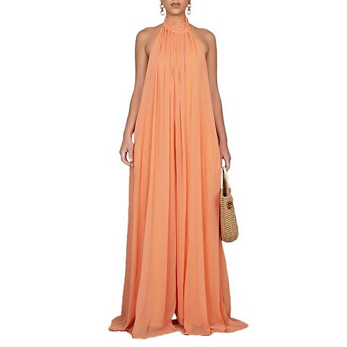 

Tute Abiti da festa Tute Vestito Per eventi Lungo Senza maniche All'americana Chiffon Scollato sul retro con A pieghe 2023