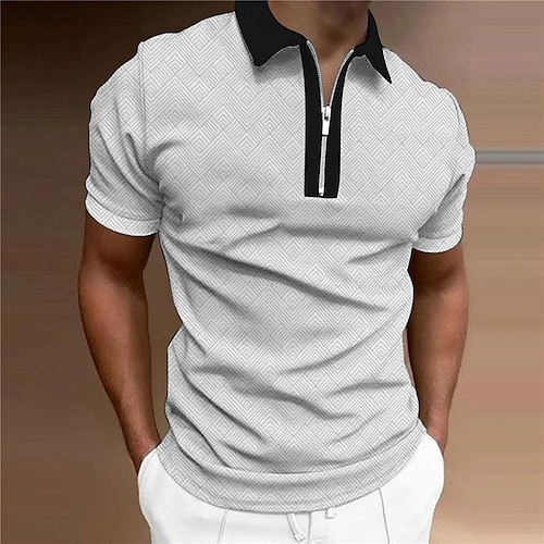 

Herre Zip Polo POLO Trøje Golftrøje Grafiske tryk Geometri Aftæpning Sort Grå udendørs Gade Kort Ærme Lynlås Trykt mønster Tøj Mode Designer Afslappet Åndbart