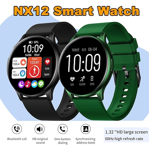 

696 NX12 Montre intelligente 1.32 pouce Smartwatch Montre Connectée Bluetooth Podomètre Rappel d'Appel Moniteur de Sommeil Compatible avec Android iOS Femme Mode Mains-Libres Rappel de Message IP68