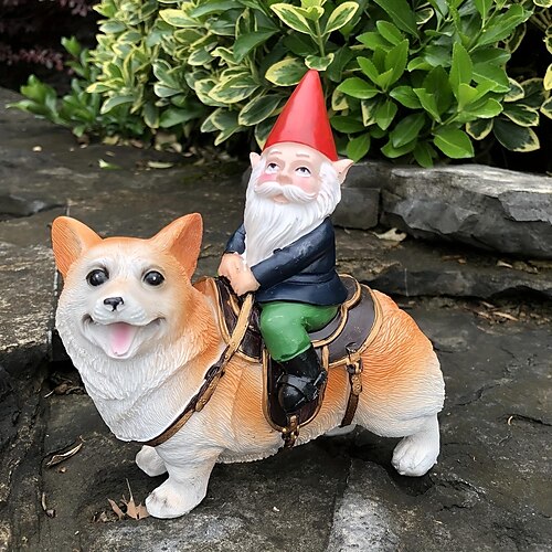 

Funny Garden Gnome Statue, Gnome Riding A Corgi Sculpture, Indoor Outdoor Decor Garden Gnome Sculpture For Patio Yard Lawn Decor