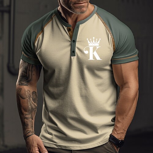 

Herre Henly-skjorte Raglan T-skjorte Grafisk Fargeblokk King Henley Klær 3D-utskrift utendørs Daglig Kortermet Lapper Knapp ned Mote Designer Bekvem