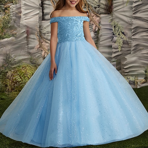 

Prinsesse Sweep / Børste train Blomsterpikekjole Quinceanera Juniorer Søt ballkjole Sateng med Perlearbeid Glitrende Elegant Passer 3-16 år