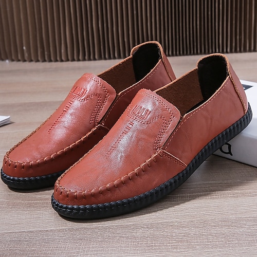 

Men's Loafers Slip-Ons Leather Loafers Business Casual Outdoor Daily Walking Shoes PU Breathable claret Black Orange Summer Spring